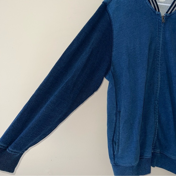 Gap Denim Bomber Jacket Men’s Size XL Blue Dark Wash Varsity Full Zip Pockets - Picture 2 of 6